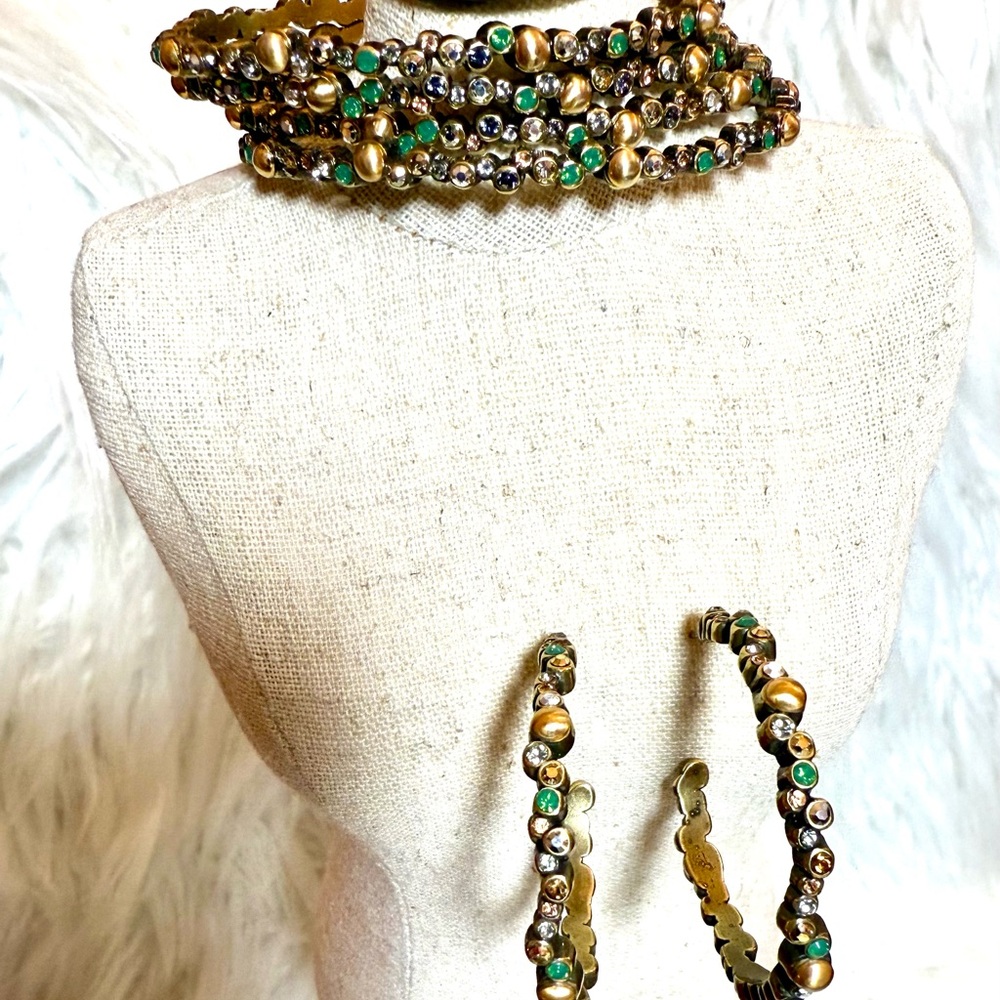 Brighton “Crystal Palace “ Gold and Green Crystal Bangles and Earring Set